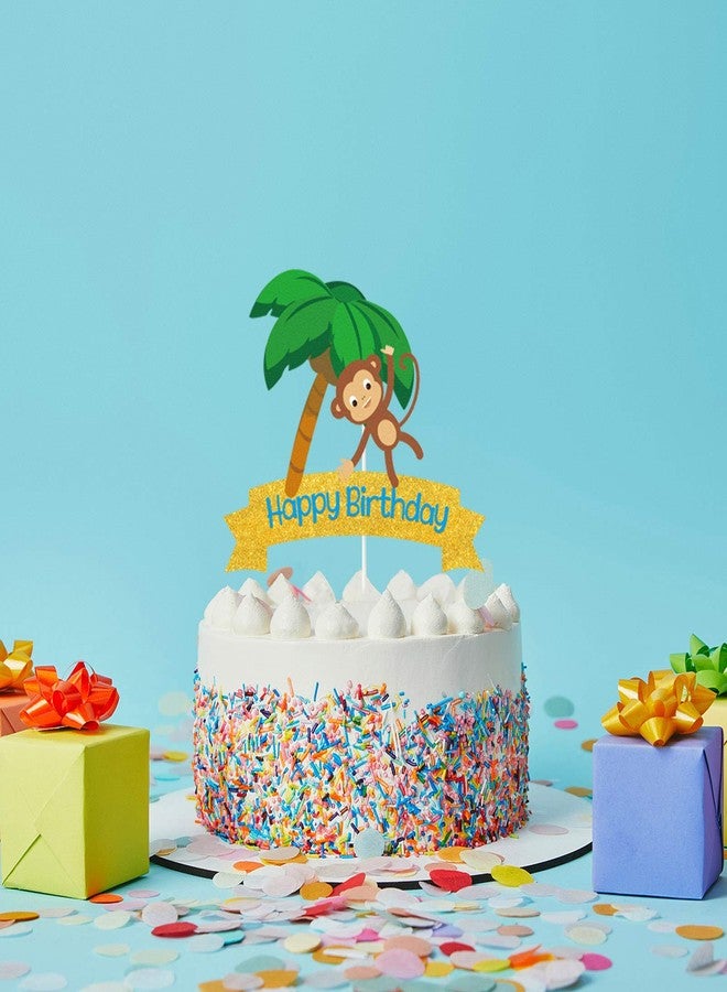 LILIPARTY Glitter Monkey Happy Birthday Cake Topper, Monkey Birthday Cake Decor, Safari Jungle Themed Birthday Party Supplies, Zoo Animals Centerpiece - Image 5